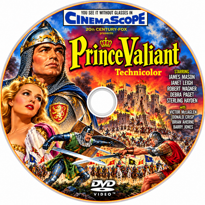 PRINCE VALIANT (1954) James Mason, Janet Leigh, Robert Wagner, Debra Paget - PUBLIC DOMAIN DVD ONLY NO CASE