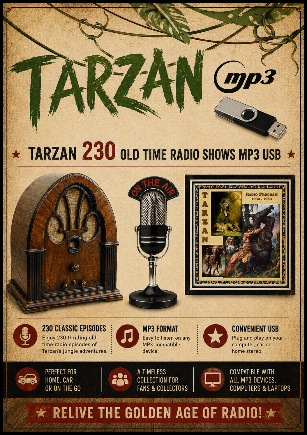 TARZAN - 230 OLD TIME RADIO SHOWS - MP3 USB