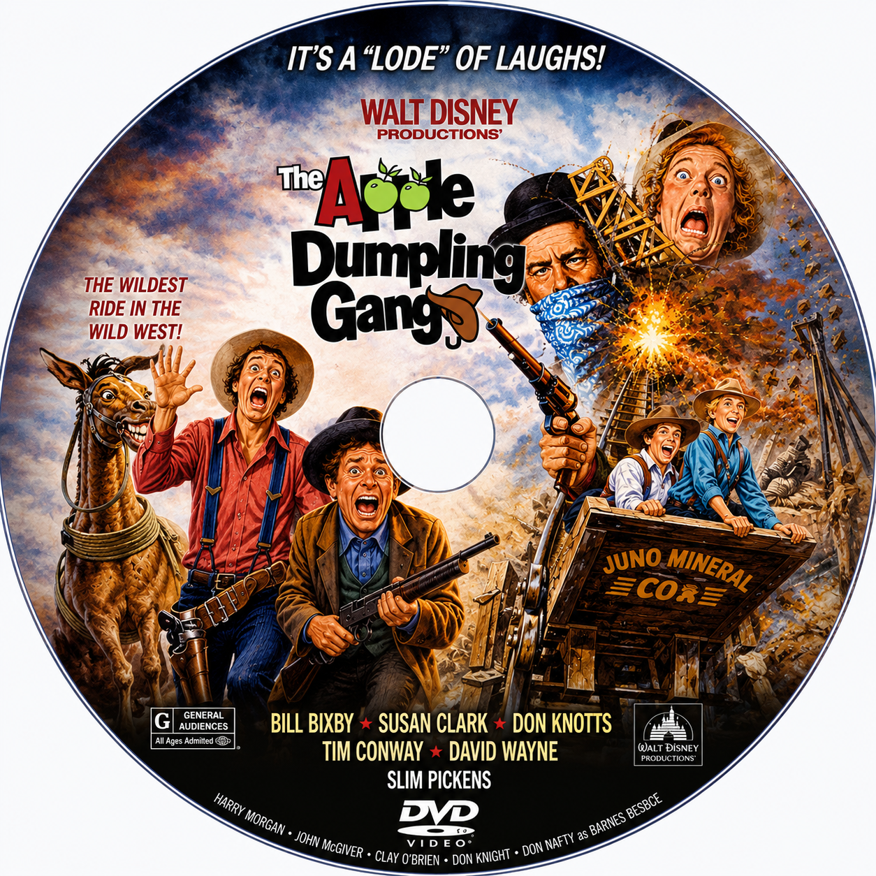 THE APPLE DUMPLING GANG (1975) Bill Bixby, Susan Clark, Don Knotts, Tim Conway, Harry Morgan, Slim Pickens and John McIntire. - Public Domain Movie DVD NO CASE