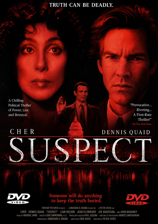 SUSPECT (1987) Cher, Dennis Quaid, Liam Neeson  - PUBLIC DOMAIN DVD ONLY NO CASE