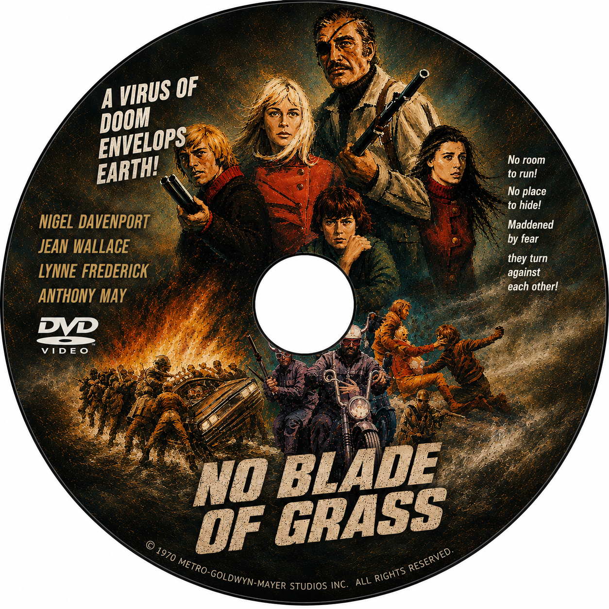 NO BLADE OF GRASS (1970) Nigel Davenport,Jean Wallace,Lynne Frederick,Anthony May - Public Domain DVD NO CASE RARE !