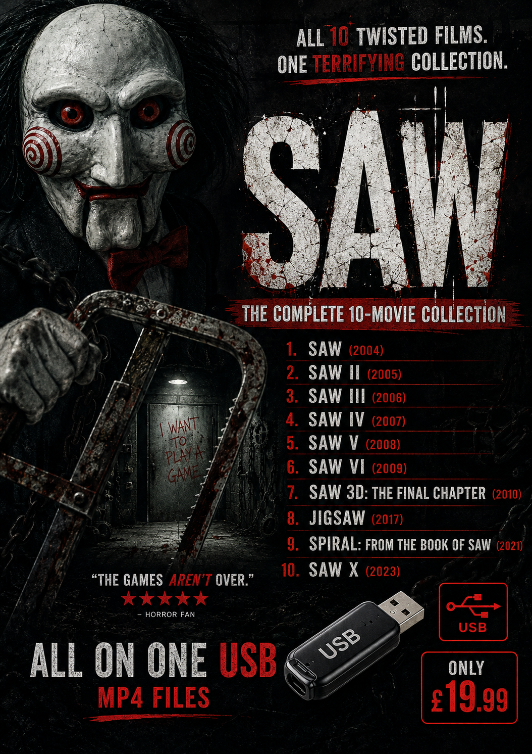 SAW - THE COMPLETE 10-MOVIE COLLECTION ON ONE USB