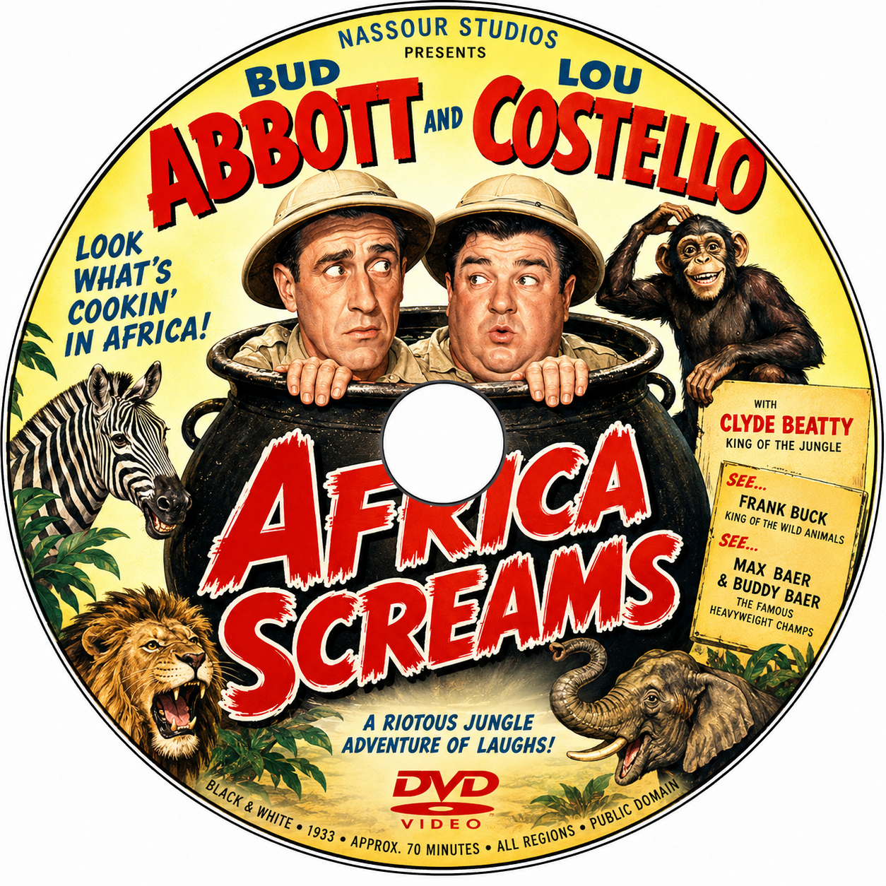 ABBOTT & COSTELLO - AFRICA SCREAMS (1949)  Bud Abbott, Lou Costello, Joe Besser - Public Domain Movie DVD NO CASE