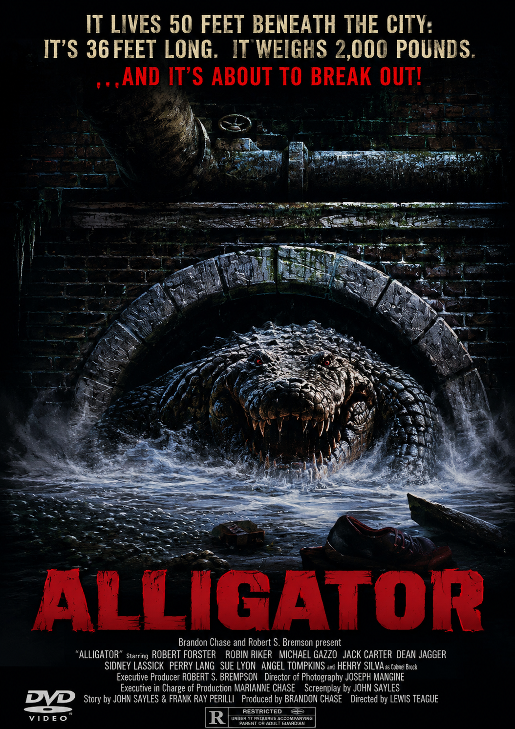 ALLIGATOR (1980) Robert Forster, Robin Riker, Michael V. Gazzo, Dean Jagger, Jack Carter and Sue Lyon - Public Domain Movie DVD NO CASE