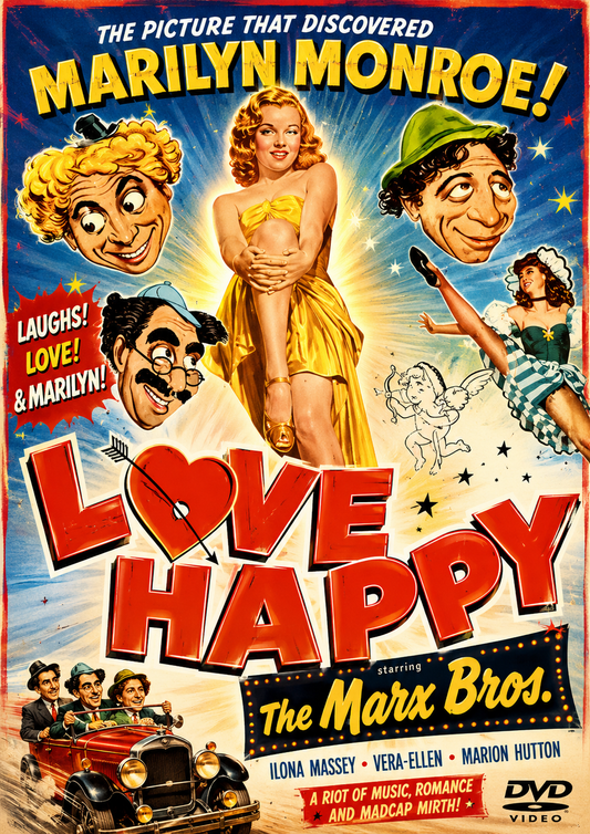 LOVE HAPPY (1949) Groucho Marx, Harpo Marx, Chico Marx, Marilyn Monroe - Public Domain Movie DVD NO CASE