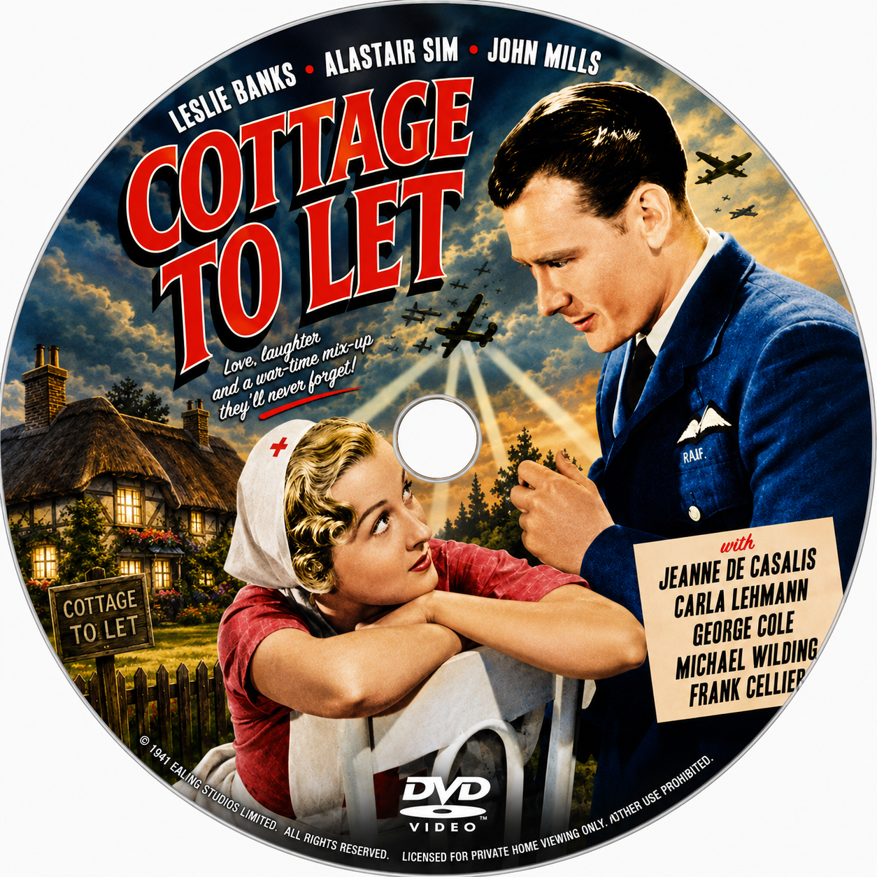 COTTAGE TO LET (1941) Leslie Banks, Alastair Sim, John Mills, Jeanne de Casalis, Carla Lehmann, George Cole - Public Domain Movie DVD NO CASE