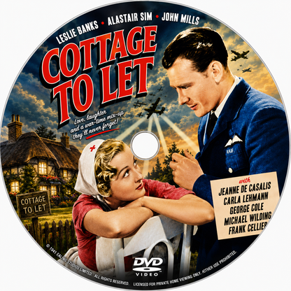 COTTAGE TO LET (1941) Leslie Banks, Alastair Sim, John Mills, Jeanne de Casalis, Carla Lehmann, George Cole - Public Domain Movie DVD NO CASE