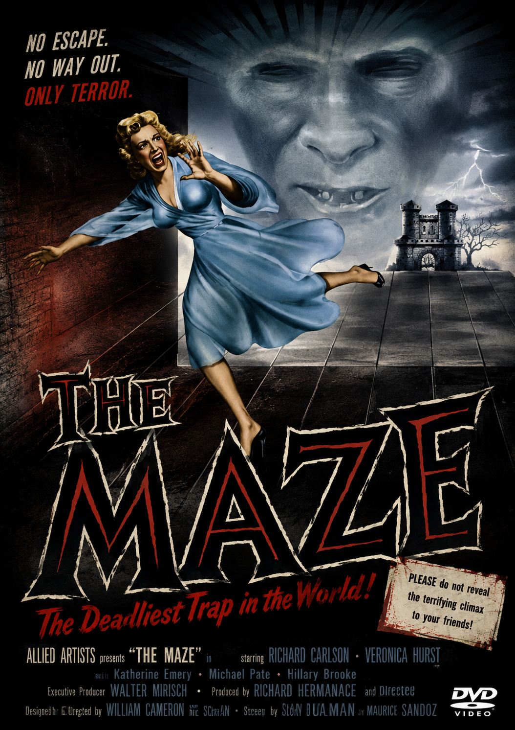 THE MAZE (1958) Richard Carlson, Veronica Hurst, Hillary Brooke, Katherine Emery and Michael Pate - Public Domain Movie DVD NO CASE