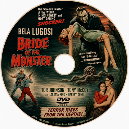 BRIDE OF THE MONSTER (1955) Bela Lugosi, Tor Johnson, Tony McCoy, Loretta King and Don Nagel - Public Domain Movie DVD NO CASE