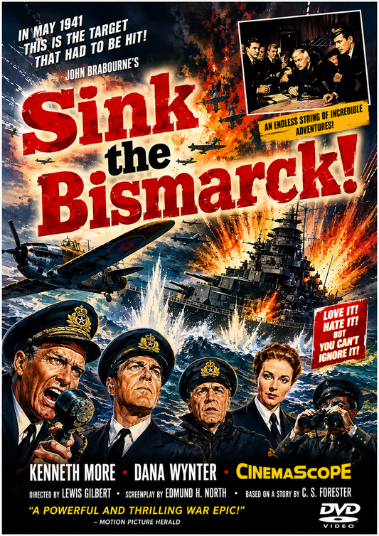 SINK THE BISMARK (1960) - Kenneth More,Dana Wynter - Public Domain Movie Disc