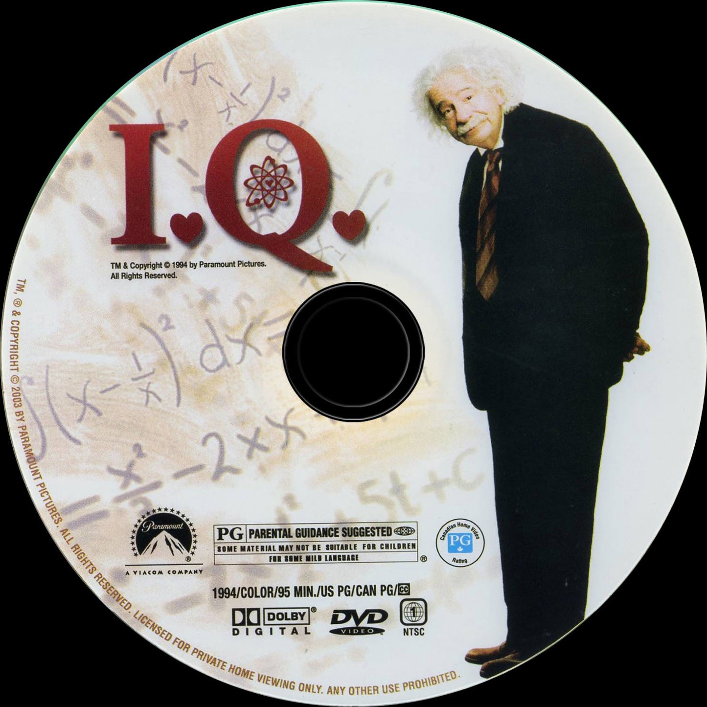 I.Q. (1994) Tim Robbins,Meg Ryan,Walter Matthau,Charles Durning - PUBLIC DOMAIN DVD ONLY NO CASE