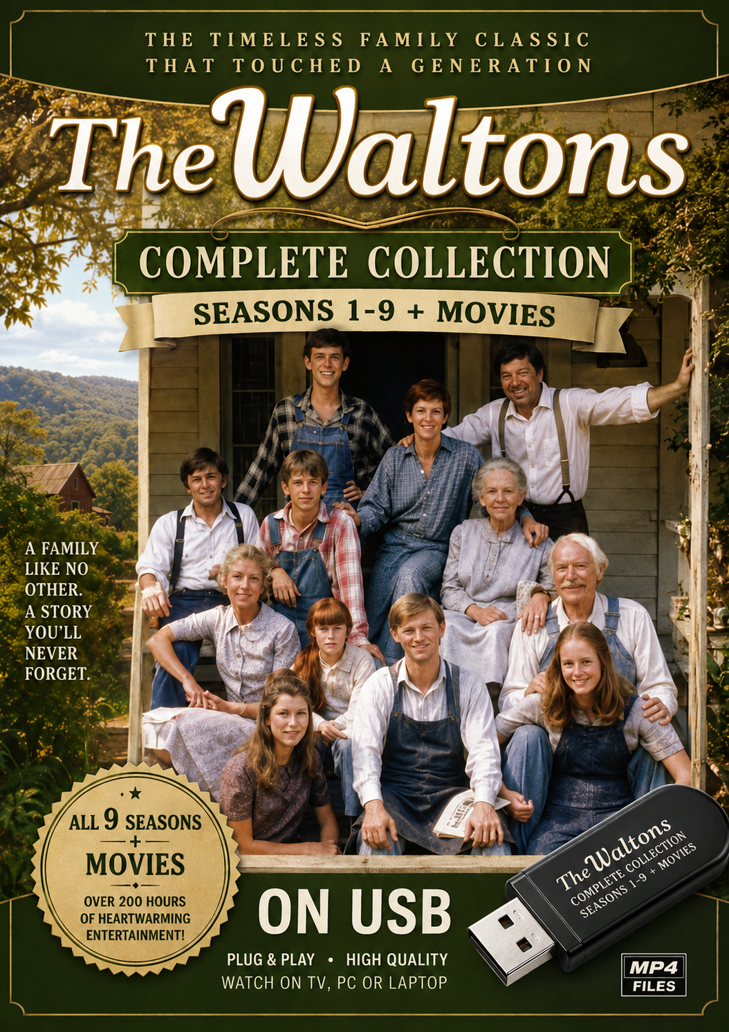 THE WALTONS COMPLETE COLLECTION - ALL 221 SHOWS + Movies -  ON ONE PLUG PLAY USB