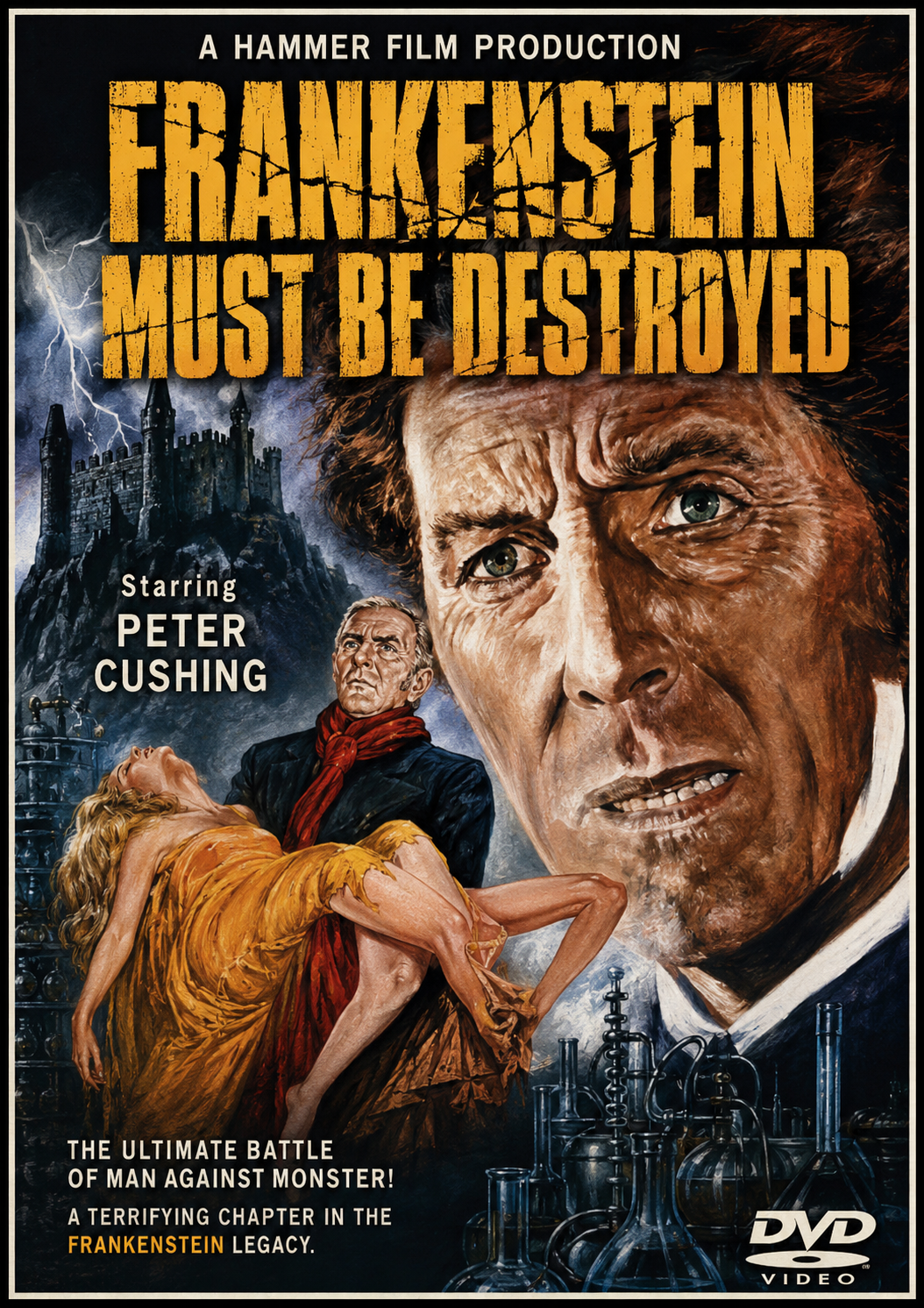 FRANKENSTEIN MUST BE DESTROYED (1965) Peter Cushing,Simon Ward - Public Domain DVD NO CASE