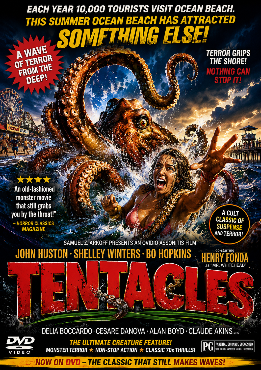 TENTACULES  (1977) (15) John Huston, Shelley Winters, Bo Hopkins, Cesare Danova, Delia Boccardo, and Henry Fonda - PUBLIC DOMAIN DVD ONLY NO CASE