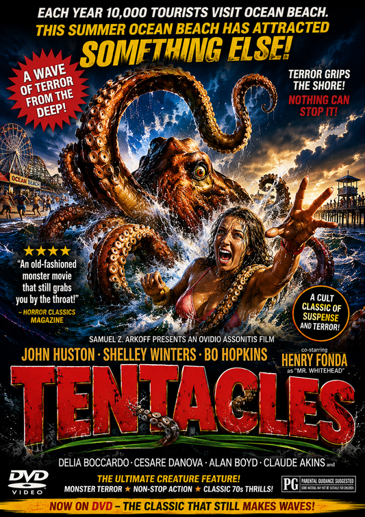 TENTACULES  (1977) (15) John Huston, Shelley Winters, Bo Hopkins, Cesare Danova, Delia Boccardo, and Henry Fonda - PUBLIC DOMAIN DVD ONLY NO CASE