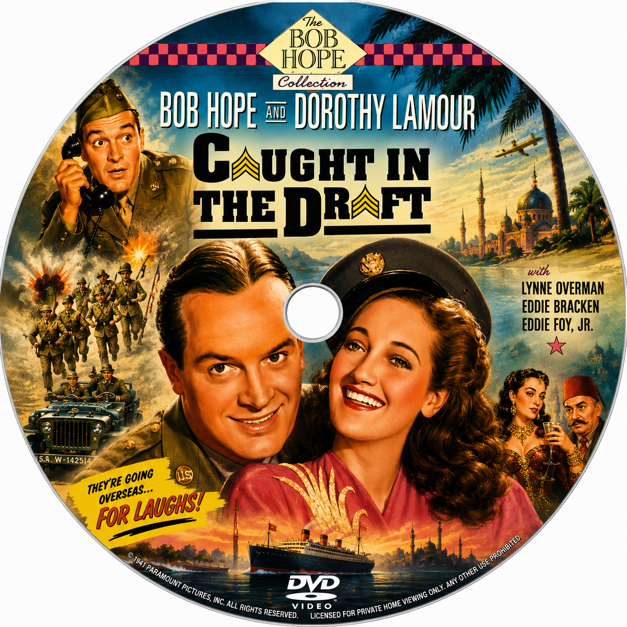 CAUGHT IN THE DRAFT (1941) Bob Hope, Dorothy Lamour, Eddie Bracken, Lynne Overman and Eddie Foy Jr. - Public Domain Movie DVD NO CASE