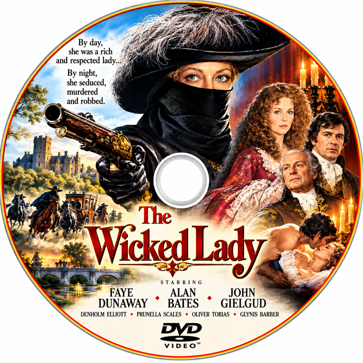 THE WICKED LADY (1983) Faye Dunaway, Alan Bates, John Gielgud, Denholm Elliott, Prunella Scales, Oliver Tobias and Glynis Barber - PUBLIC DOMAIN DVD ONLY NO CASE