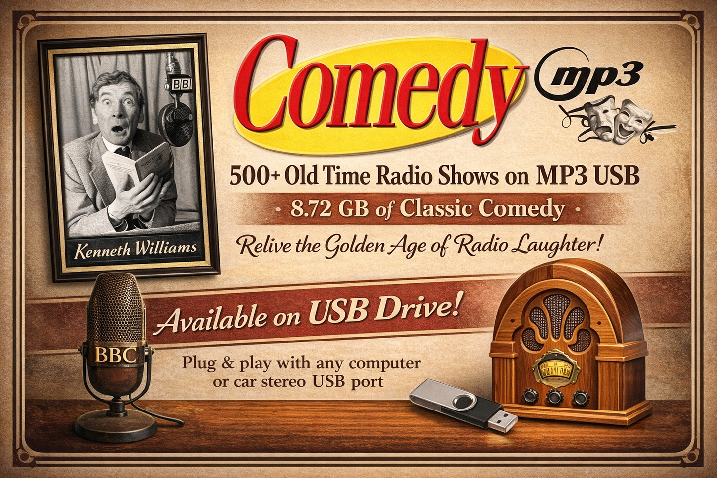 Kenneth Williams Collection of 500+ Old Time Radio Shows  MP3 USB