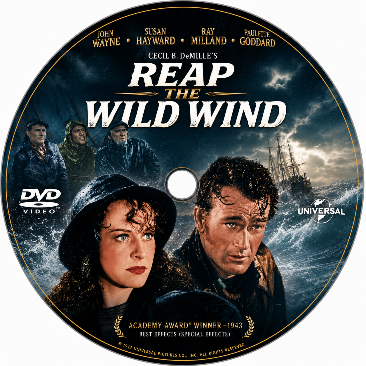 REAP THE WILD WIND (1942) John Wayne, Ray Milland, Paulette Goddard, Raymond Massey, Lynne Overman, Robert Preston, Susan Hayward - DVD NO CASE
