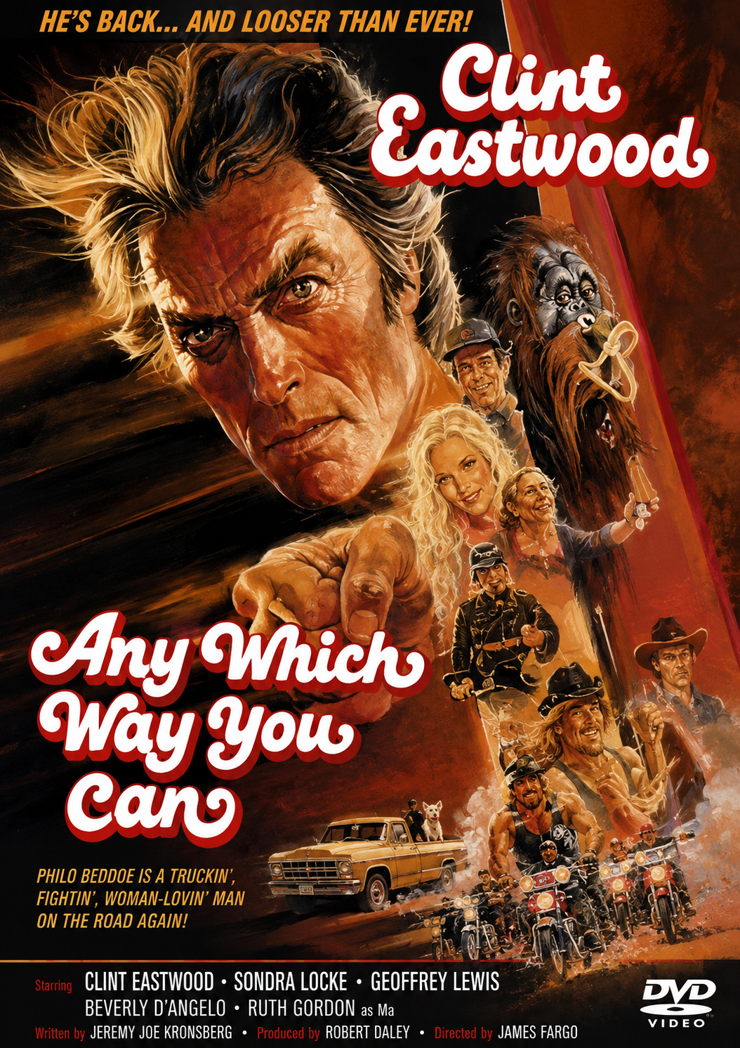 ANY WHICH WAY YOU CAN (1980) Clint Eastwood – Philo Beddoe -Sondra Locke – Geoffrey Lewis – William Smith – Ruth Gordon – Harry Guardino – Michael Cavanaugh – John Quade – Manis - Public Domain Movie DVD NO CASE