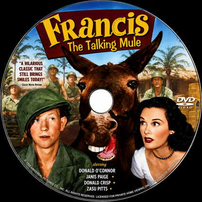 FRANCIS (The Talking Mule) (1950) - DVD - Public Domain DVD NO CASE