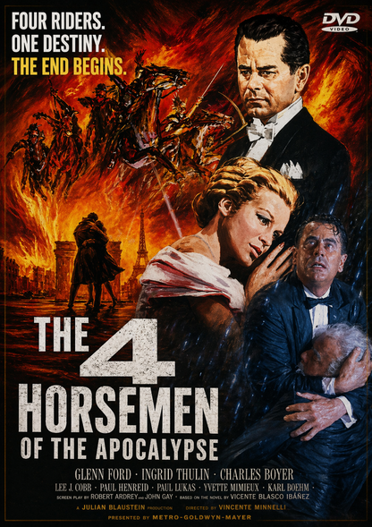 THE 4 HORSEMEN OF THE APOCALYPSE (1962) Glenn Ford, Paul Henreid, Ingrid Thulin, Charles Boyer, Lee J. Cobb - Public Domain Movie DVD NO CASE