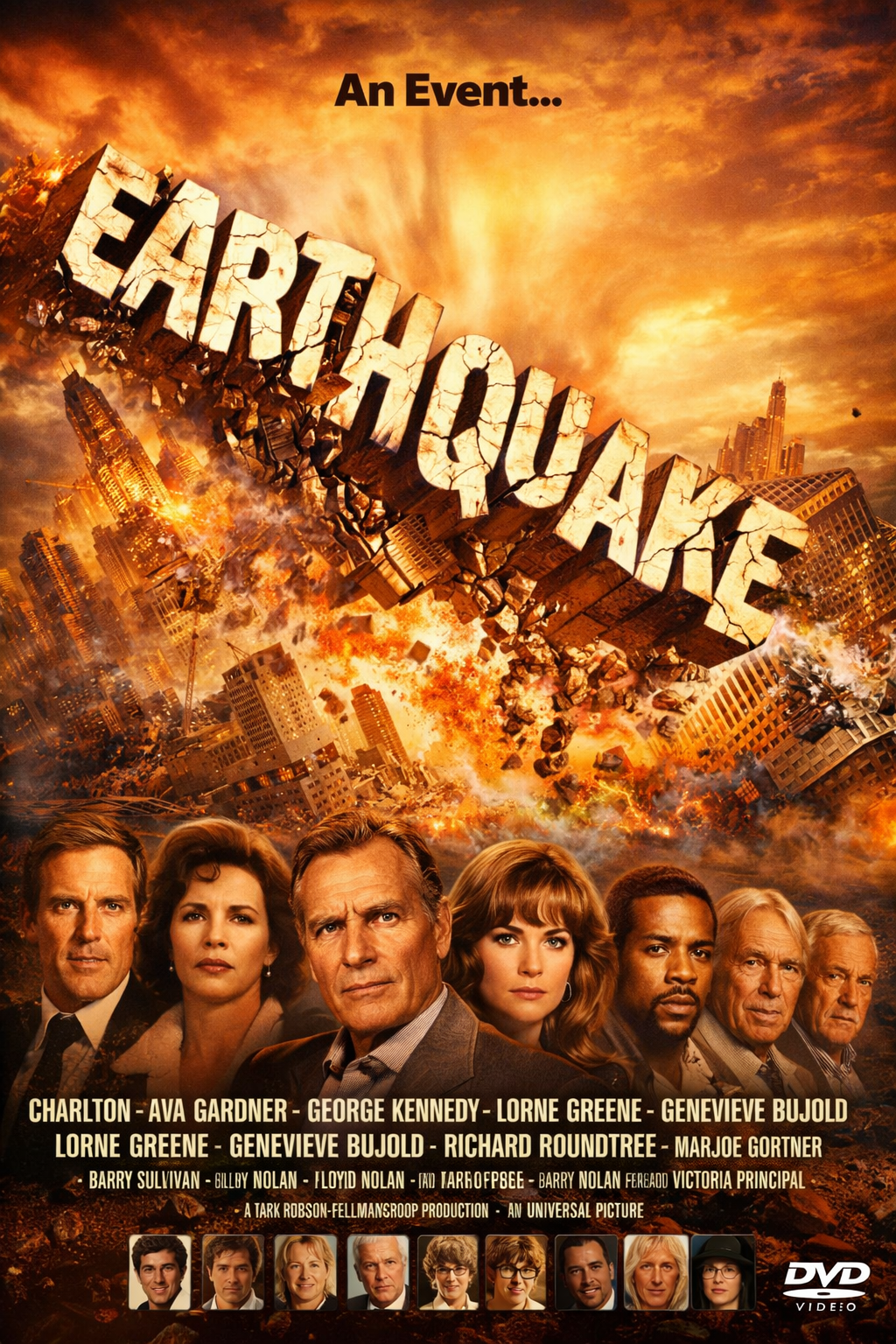 EARTHQUAKE (1974) RARE TV CUT - Starring - Charlton Heston, Ava Gardner, George Kennedy - Public Domain DVD NO CASE