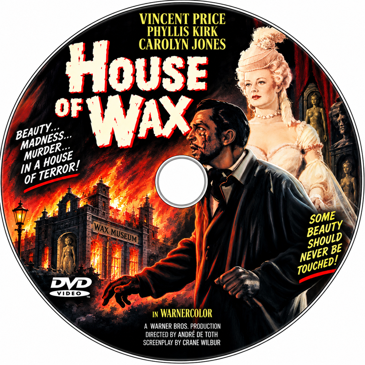 HOUSE OF WAX (1958) Starring - Vincent Price, Frank Lovejoy, Phyllis Kirk, Carolyn Jones &amp; Paul Picerni• DVD NO CASE