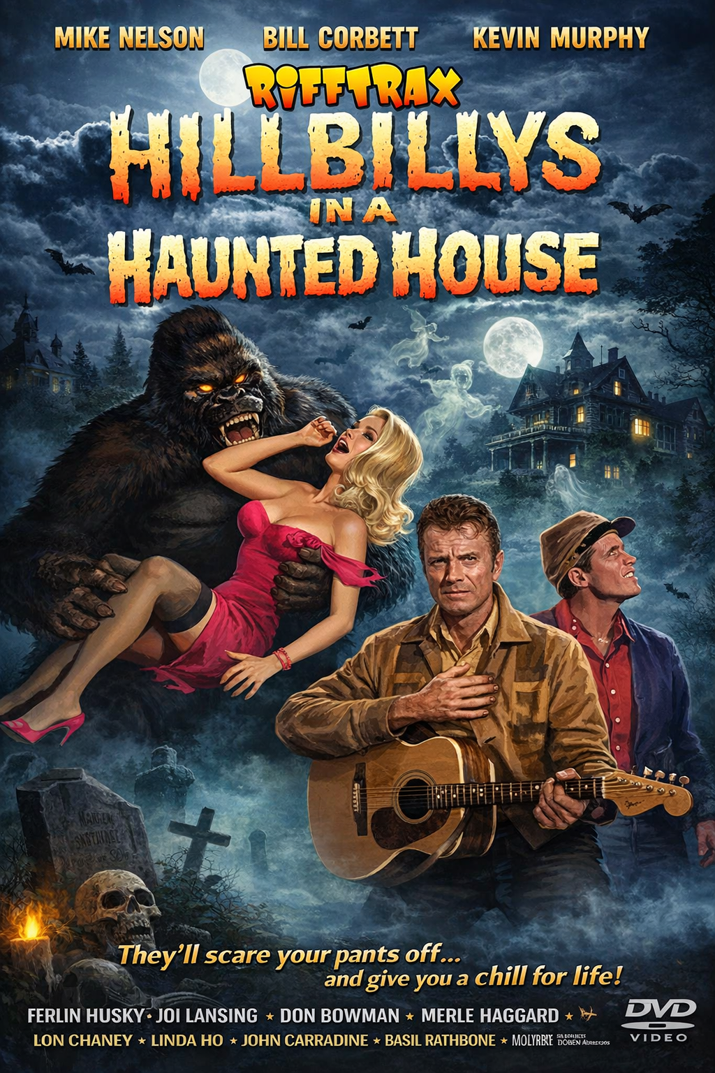 HILLBILLYS IN A HAUNTED HOUSE (1967)  Sonny James ,Joi Lansing ,Don Bowman ,Lon Chaney Jr. ,John Carradine ,Basil Rathbone  - Public Domain Movie DVD NO CASE