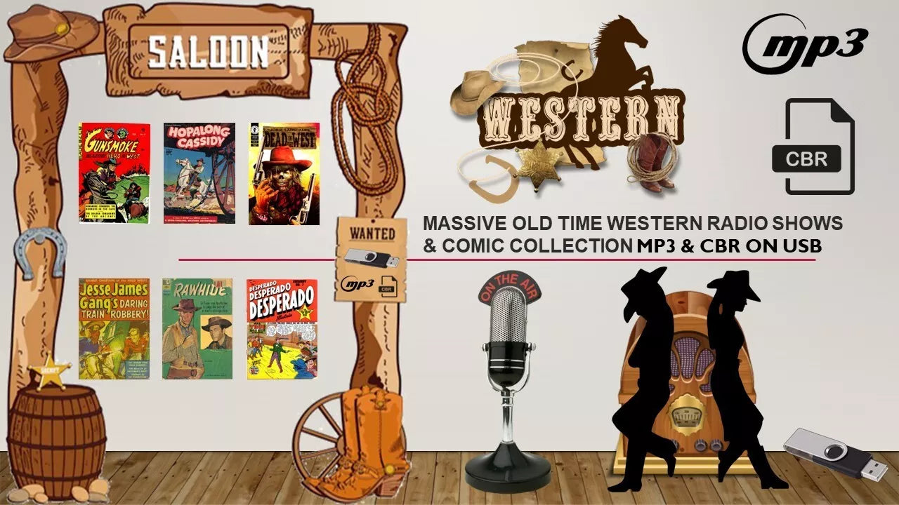 MASSIVE OLD TIME WESTERN RADIO SHOWS  & COMIC COLLECTION MP3 & CBR ON USB