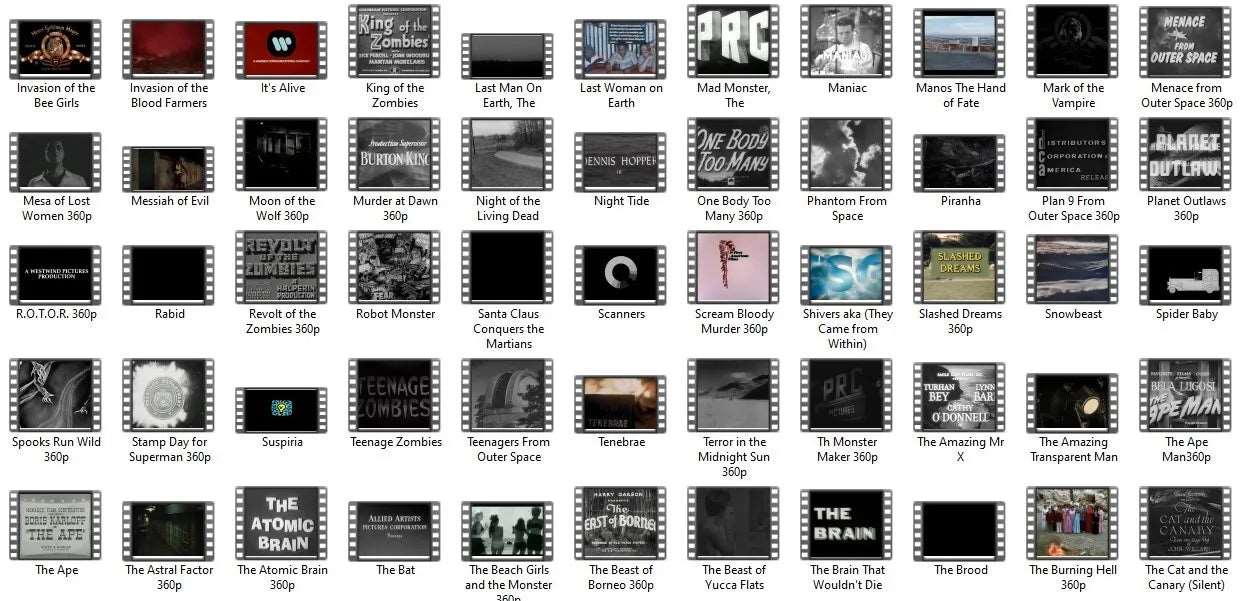 155 Horror & Sci-fi Public Domain Movies MP4 USB Collection