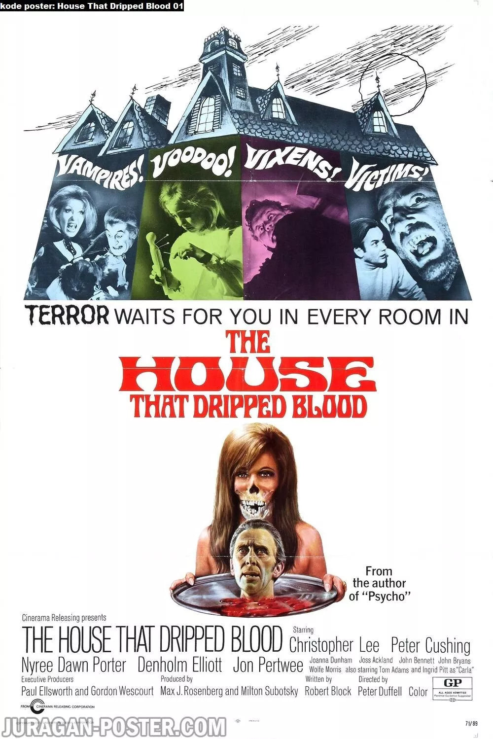 THE HOUSE THAT DRIPPED BLOOD (1971) Peter Cushing, Public Domain DVD NO CASE