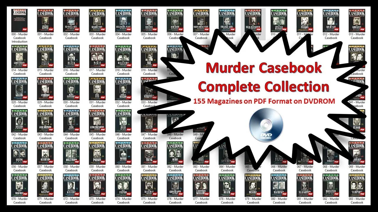 MURDER CASEBOOK MAGAZINES - 155 ISSUES PDF FORMAT ON DVDROM CERT 18