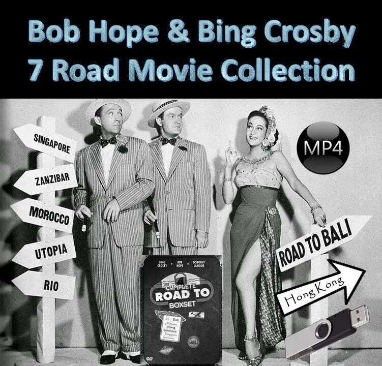 BOB HOPE AND BING CROSBY - THE ROAD COLLECTION 7 Public Domain Movies ON USB