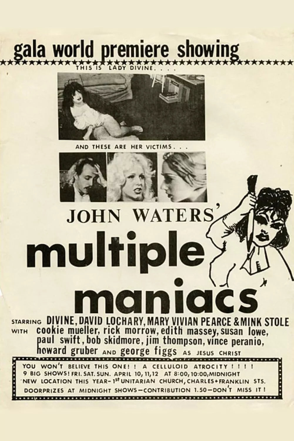 MULTIPLE MANIACS (1970) Susan Walsh, Jack Roberts, Public Domain DVD NO CASE